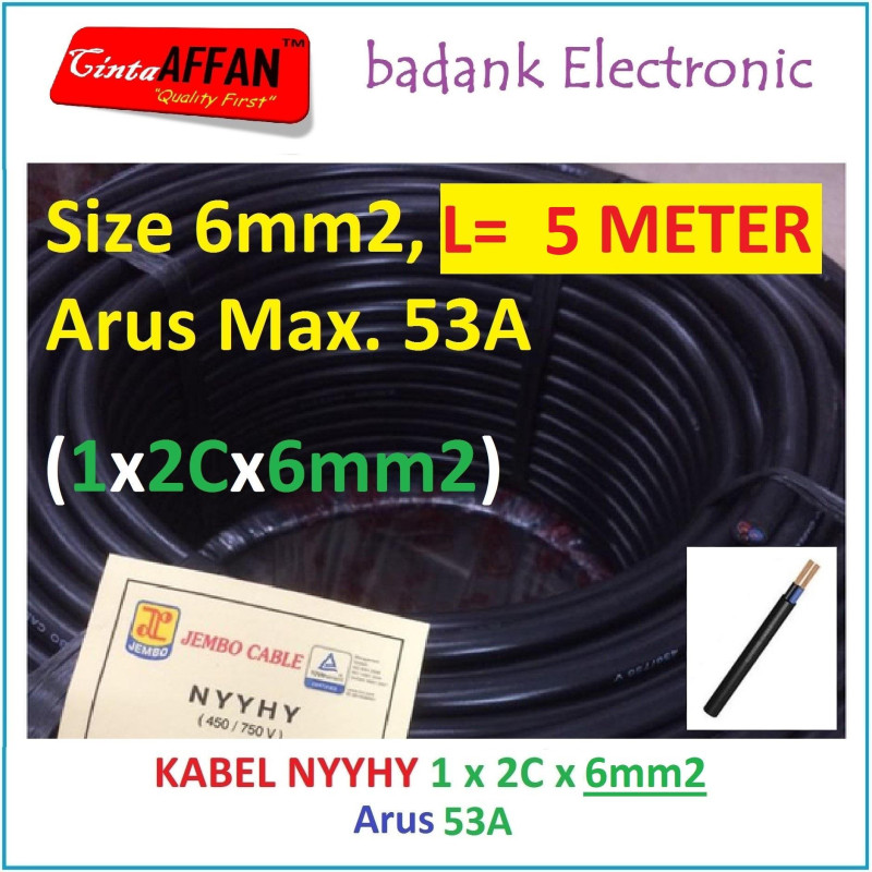 Panjang 5 Meter - Kabel NYYHY 1x2Cx6mm2